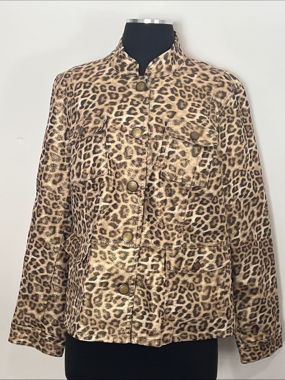 Chico's Leopard Print Utility Jacket in Tan and Brown